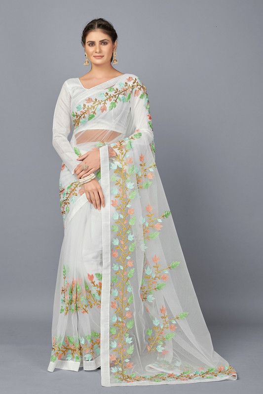 Kanjivaram Net Saree  (White)