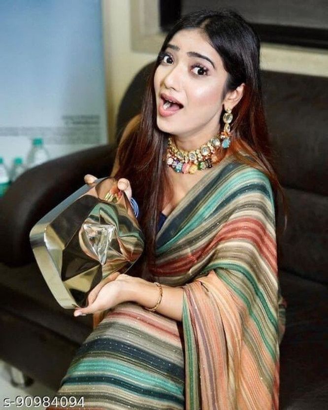 Striped Daily Wear Art Silk Saree  (Red)