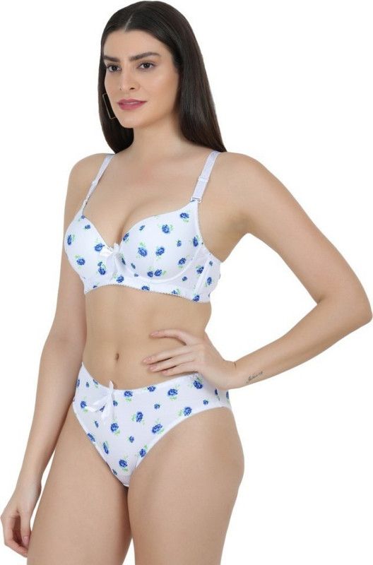 Bra & Panty Set Floral Print White Lingerie Set