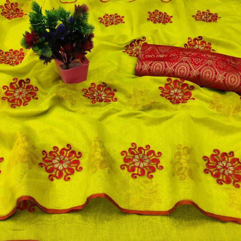 Embroidered Bollywood Chanderi Saree  (Light Green)