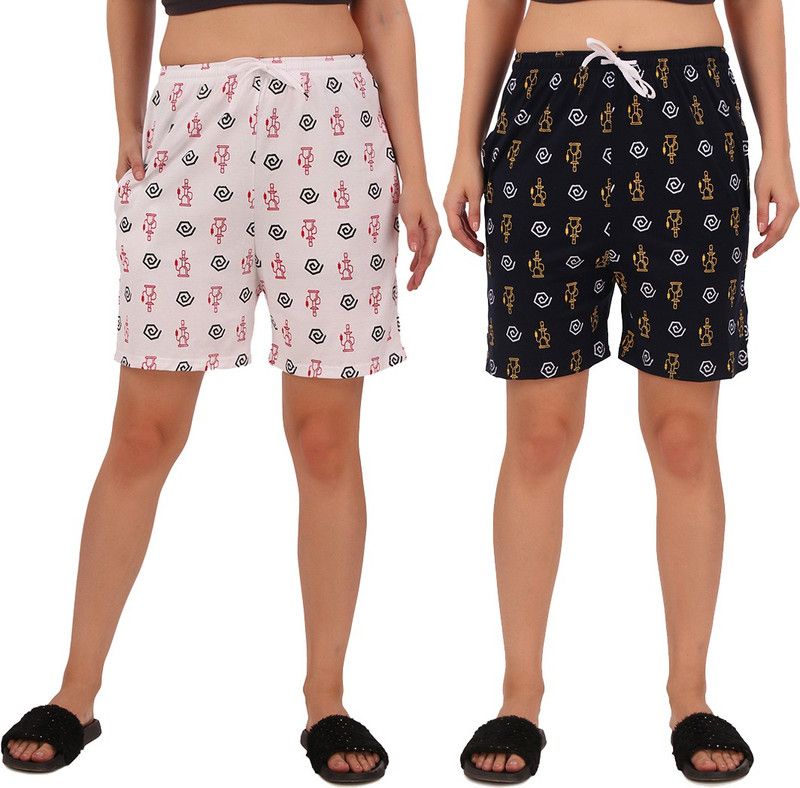 Pack of 2 Printed Women Reversible Multicolor Regular Shorts