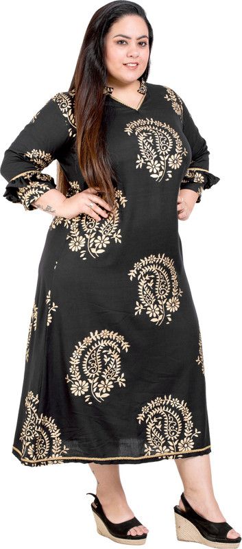 Women Paisley Viscose Rayon Anarkali Kurta  (Black)