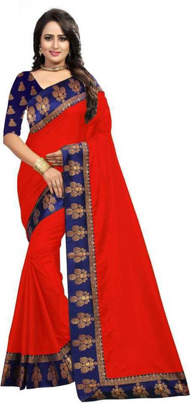 Self Design Fashion Silk Blend Saree  (Red)