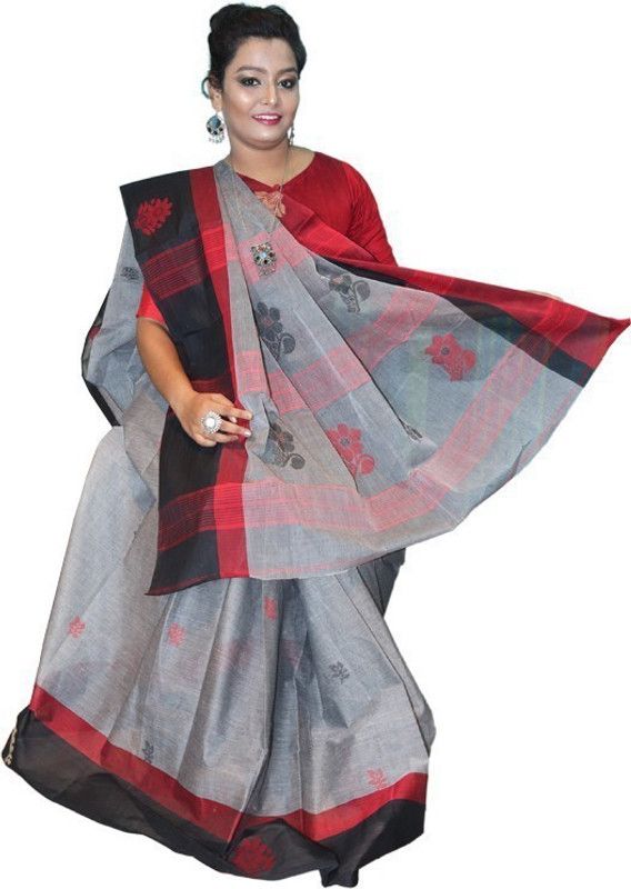 Self Design Tant Handloom Cotton Blend Saree  (Multicolor)