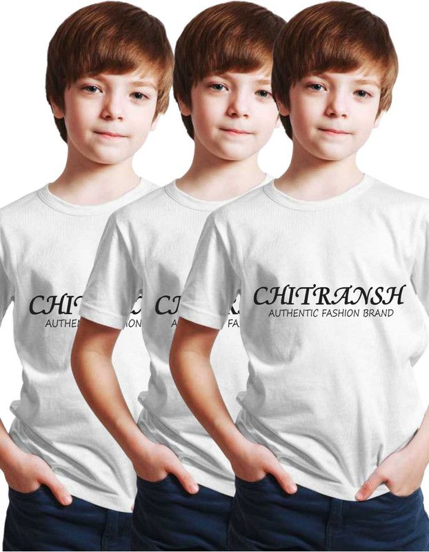 Boys & Girls Graphic Print Cotton Blend T Shirt  (White, Pack of 3)