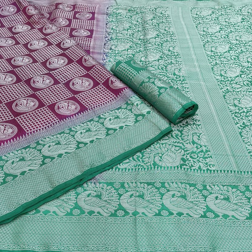 Self Design, Woven Kanjivaram Jacquard, Cotton Silk Saree  (Purple)