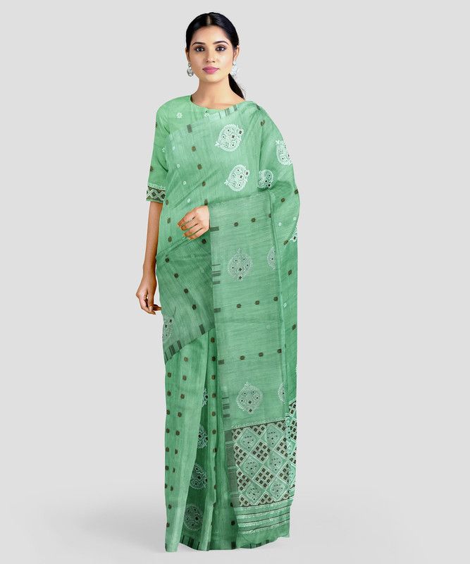 Woven Mekhela Chador Cotton Blend Saree  (Green)