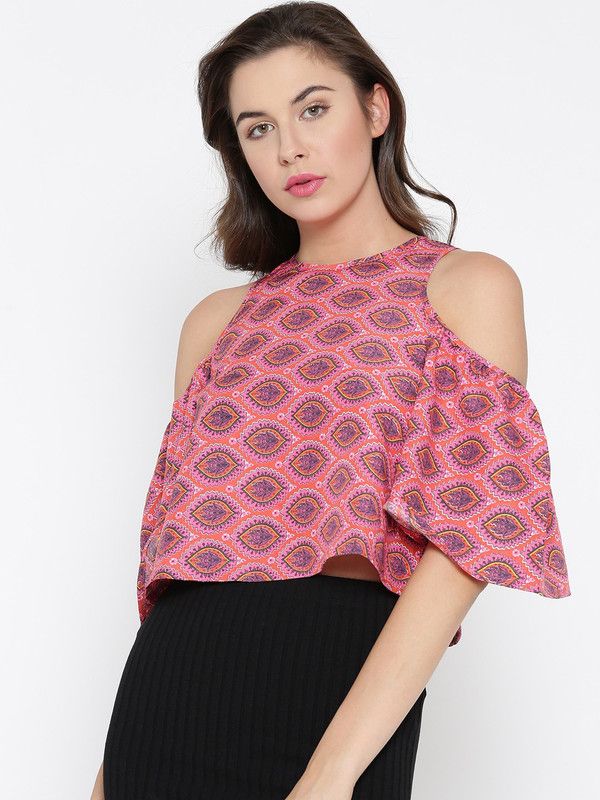 Casual Bell Sleeves Printed, Ethnic Motifs Women Multicolor Top