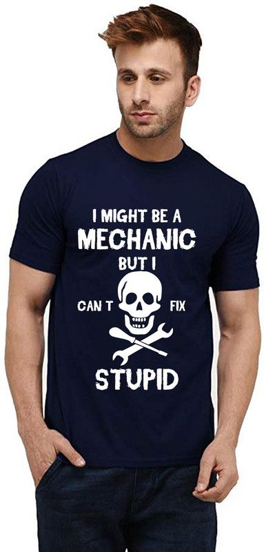 I Can Fix Stupid Pattern Men Printed Round Neck Pure Cotton Dark Blue T-Shirt