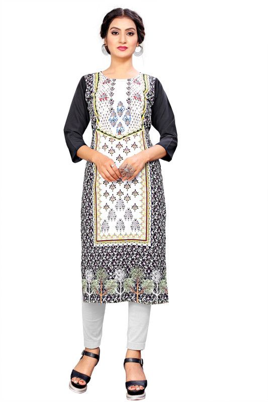 Women Block Print Crepe Straight Kurta  (Blue)