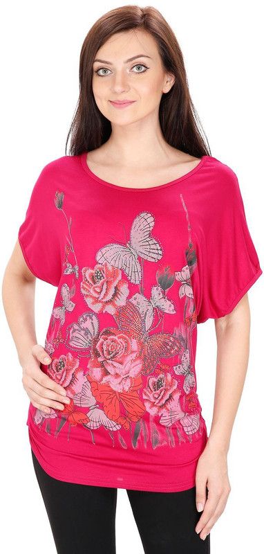 Party Kimono Sleeves Printed Women Red Top
