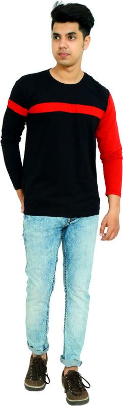 Color Block Men Red, Black T-Shirt
