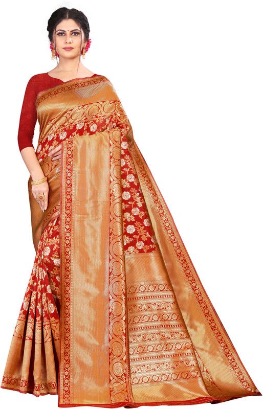 Printed Kanjivaram Art Silk Saree  (Red)