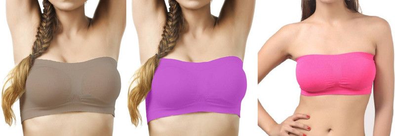 Pack of 3 Women Bandeau/Tube Lightly Padded Bra  (Purple, Pink, Grey)