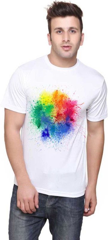 Bobjee_Holi_101_T-Shirt Men Graphic Print Round Neck Poly Cotton White T-Shirt