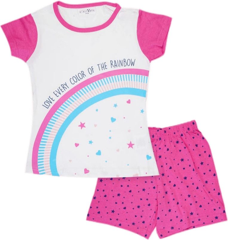 Baby Girls Casual T-shirt Shorts  (Pink)
