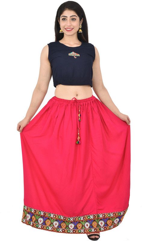 Women Embroidered A-line Pink Skirt