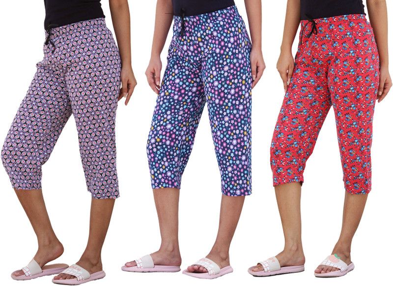 Women's Supersoft Cotton Capri Pajama, Printed Night Pyjama Women Multicolor Capri