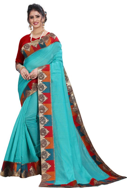 Self Design, Embellished Bollywood Chanderi Saree  (Multicolor, Light Blue)