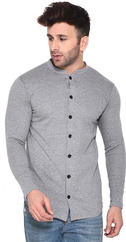 Men Solid Casual Silver Shirt