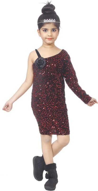 Girls Midi/Knee Length Party Dress  (Maroon, Fashion Sleeve)