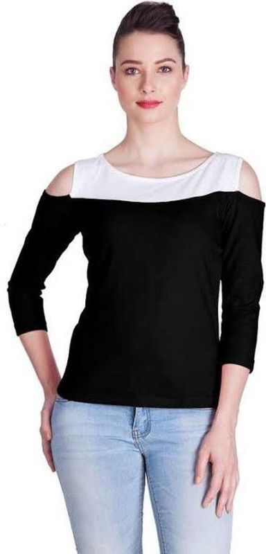 Casual Cutout Color Block Women White, Black Top