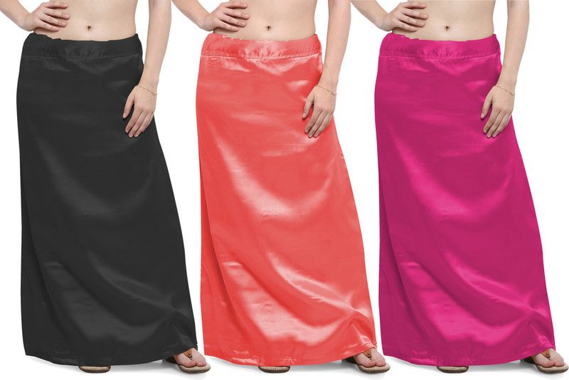 Ziya PRM-STN-BLK-DPCH-DPK Satin Blend Petticoat  (Free)