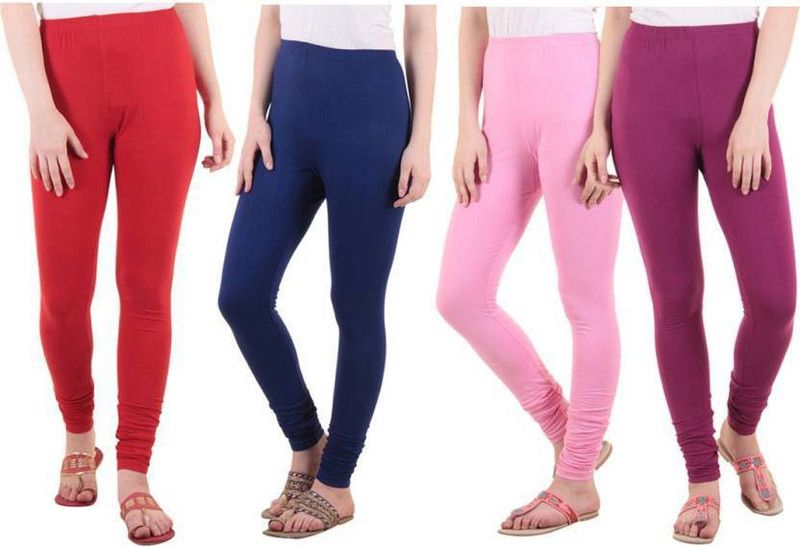 A S K Churidar Length Western Wear Legging  (Red, Dark Blue, Pink, Purple, Solid)