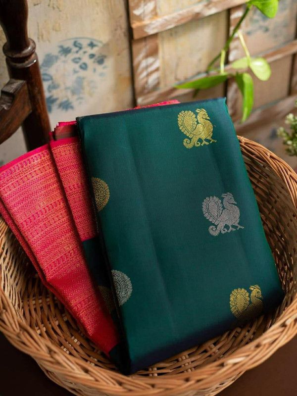 Applique Fashion Cotton Silk Saree  (Green)
