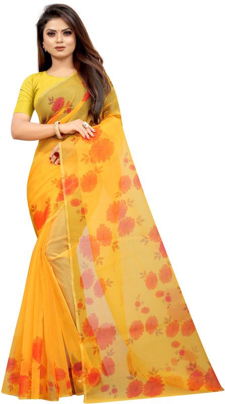 Digital Print Bollywood Organza Saree  (Orange)