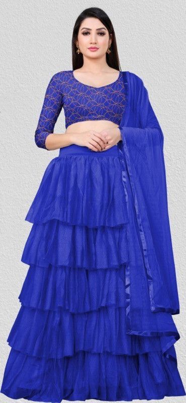 Embroidered Net Semi Stitched Anarkali Gown  (Light Blue)
