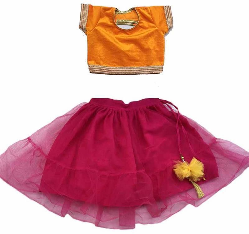 Baby Girls Lehenga Choli Fusion Wear Floral Print Lehenga, Choli and Dupatta Set  (Purple, Pack of 1)