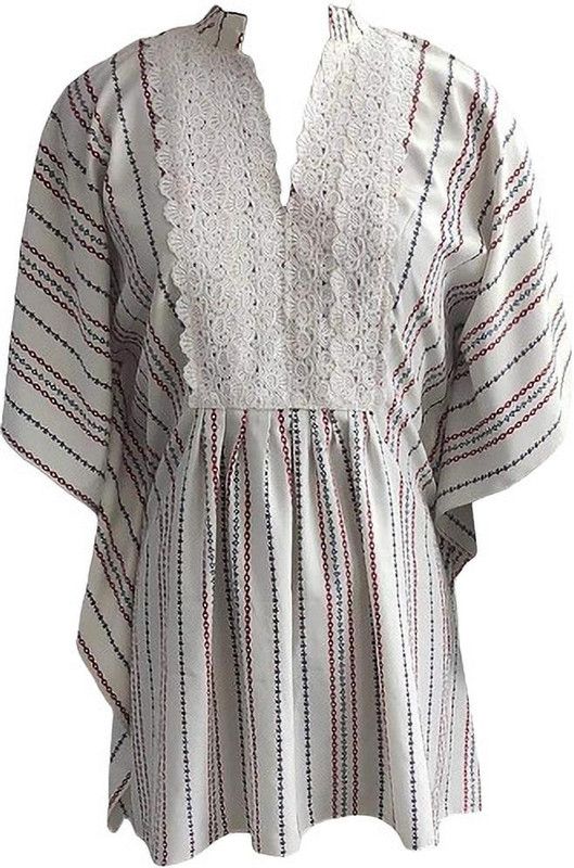 Casual Kaftan Sleeve Striped Women White Top
