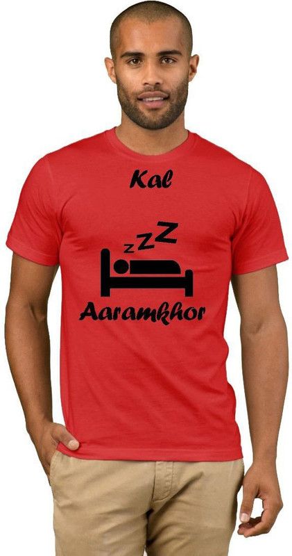 Kal Lazy Student College 31 Men Printed Round Neck Cotton Blend Red T-Shirt