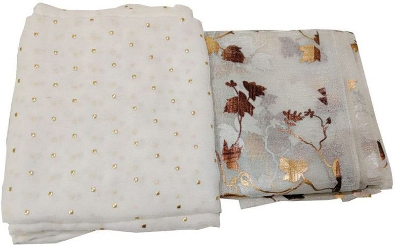 Self Design Bandhani Chiffon Saree  (White, Grey)