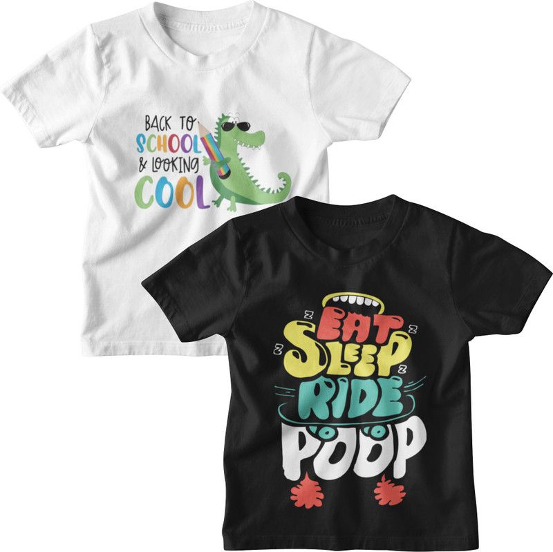 Boys & Girls Typography Pure Cotton T Shirt  (Black, Pack of 2)