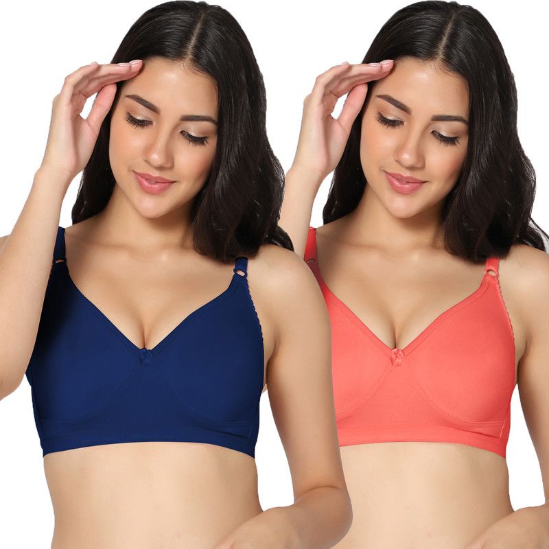 Women T-Shirt Non Padded Bra  (Red, Blue)