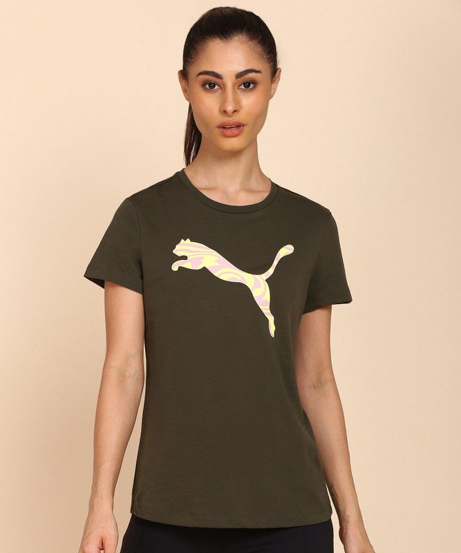 WMN Graphic Tee II Women Printed Round Neck Cotton Blend Green T-Shirt