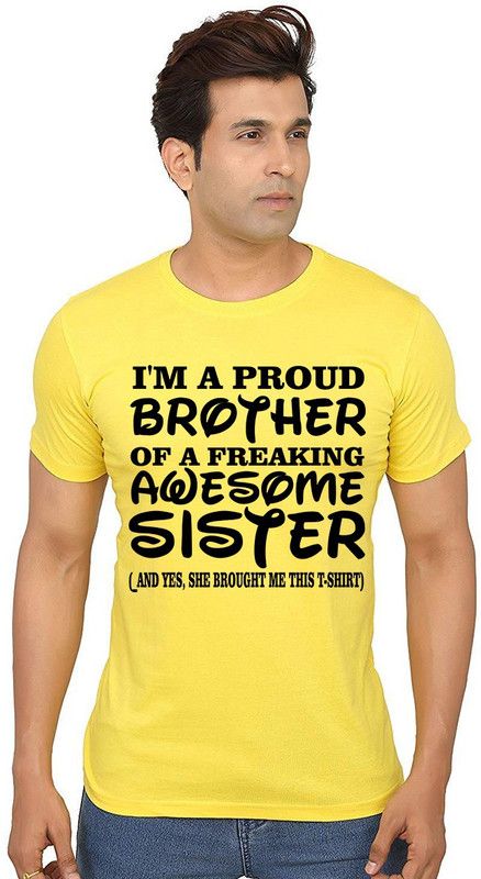 I'M Brother Men Typography Round Neck Pure Cotton Yellow T-Shirt