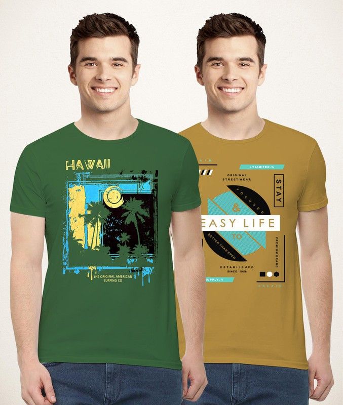 Pack of 2 MN-M-ES02 Essential t-shirts for Men Men Printed Round Neck Pure Cotton Orange, Grey T-Shirt