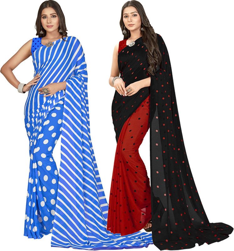 Printed Bollywood Georgette Saree  (Pack of 2, Multicolor, Red, Black)