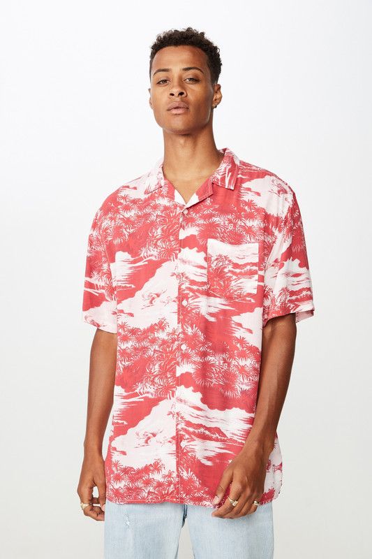Men Printed Polo Neck Viscose Rayon Red T-Shirt