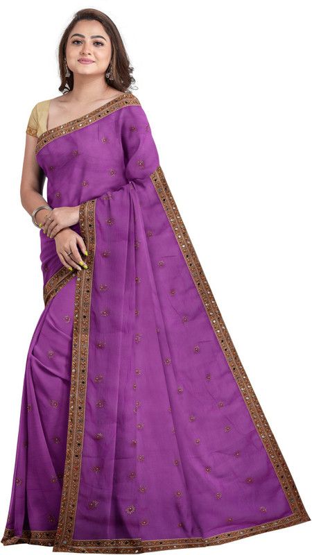 Printed Bollywood Chanderi Saree  (Purple)