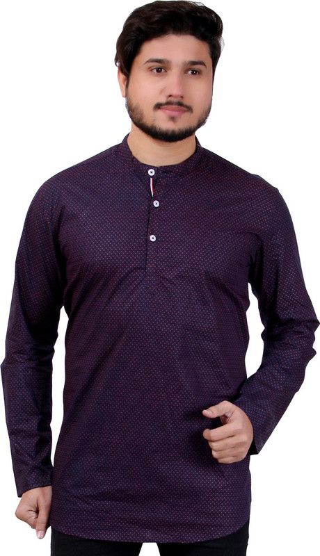 Men Printed Pure Cotton Straight Kurta  (Purple)