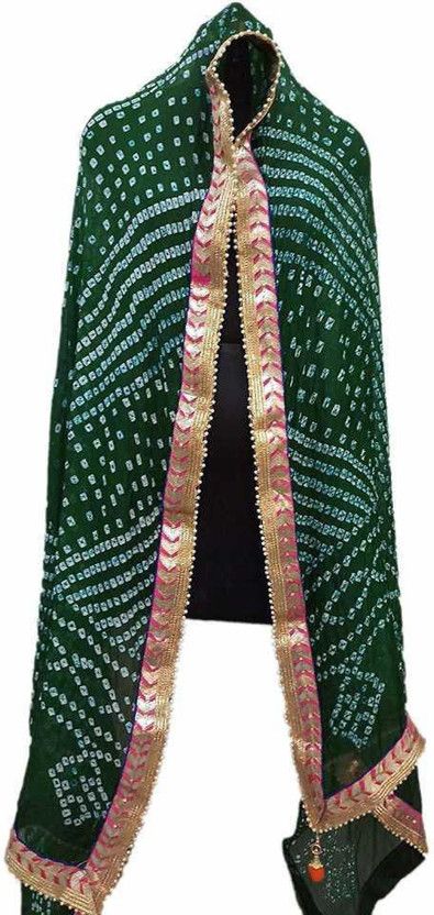 Art Silk Polka Print Green Women Dupatta