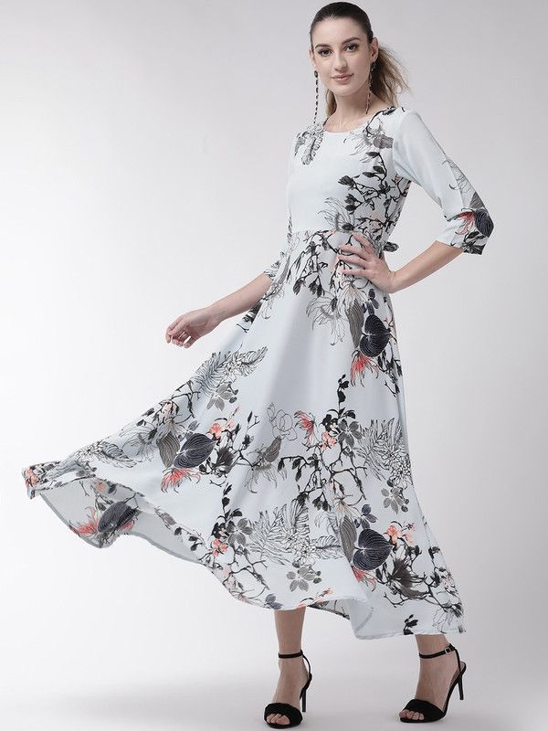 Women A-line White, Blue, Black Dress