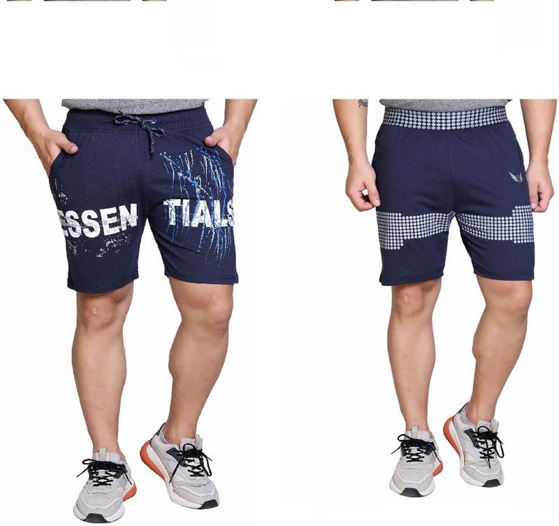 Pack of 2 Printed Men Dark Blue, Dark Blue Basic Shorts