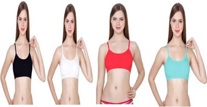 Pack of 4 Women Bralette Lightly Padded Bra  (Black, Red, Light Blue, White)
