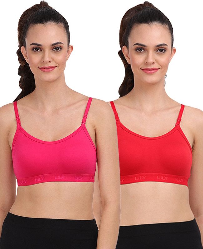 Lily Non Padded Sports Bra Women Sports Non Padded Bra  (Pink, Red)