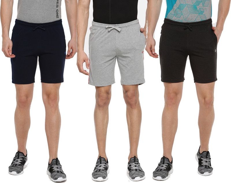Pack of 3 Solid Men Blue, Grey, Multicolor Bermuda Shorts